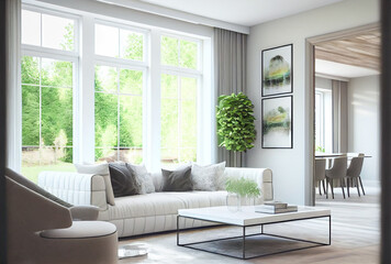 Fototapeta na wymiar Luxury villa living room . Image created with Generative AI technology.