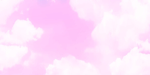 Perfect ideal cumulus clouds on pink sky and feather clouds background for design with copy space