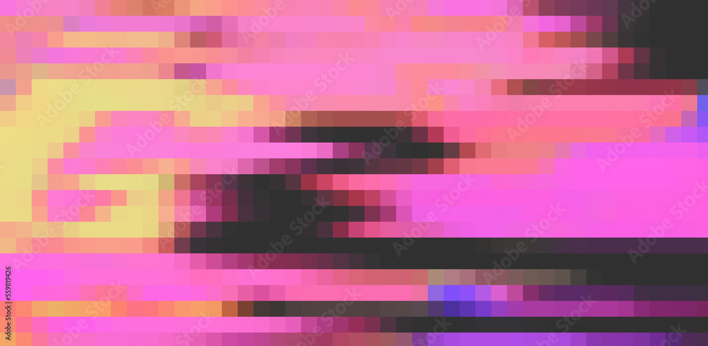 Poster Glitched and pixelated screen of a computer. Abstract background with digital noise artifacts.