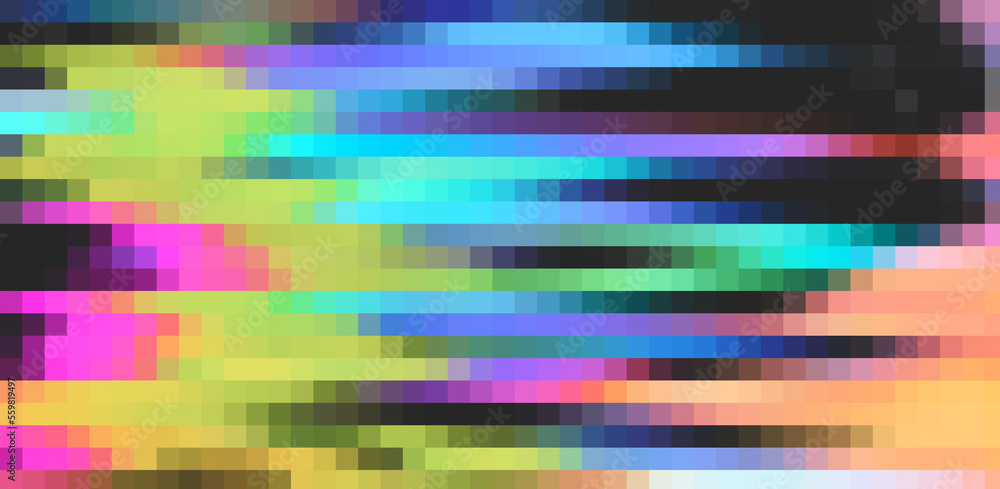 Poster Glitched and pixelated screen of a computer. Abstract background with digital noise artifacts.