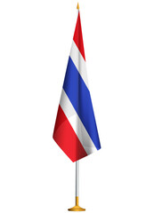 Isolated small national flag of Thailand vector with golden flagpole.Standing miniature flag of Thailand