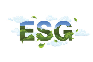 ESG isolated on white background Doodle sign. Environmental Social Governance illustration. Problem solving method: Sustainable growth, solving environmental, social and management.