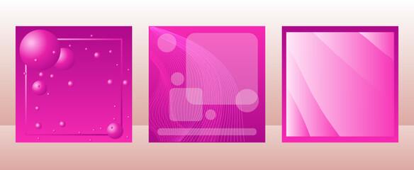 Set of pink poster with abstract gradient background and geometric shapes. Modern and trendy color. Design template banner, social media post, flyer, wallpaper, poster, cover, card, 