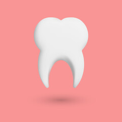 3D tooth, vector. 3D white color tooth with shadow on a pink background.