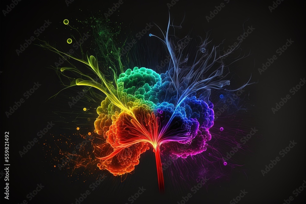 Aufkleber a colorful brain is shown with a black background and a black background with a red, yellow, and blu