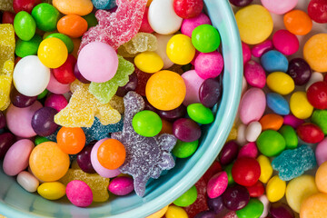 candies in the bowl, colorful candies background