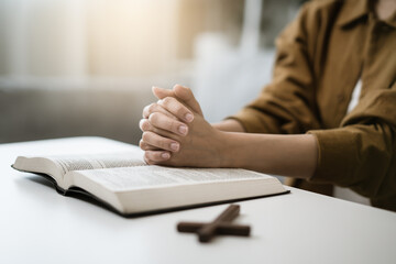 Christian woman praying for god blessing.