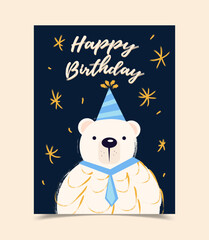Happy birthday greeting card decorated with bear