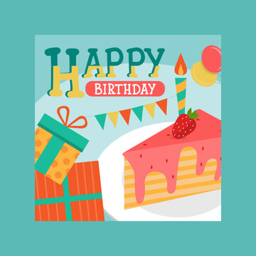 Happy birthday card decorated with cake pictures
