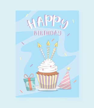 Happy birthday card decorated with cupcake pictures