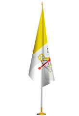 Isolated small national flag of Vatican City vector with golden flagpole.Standing miniature flag of Vatican City