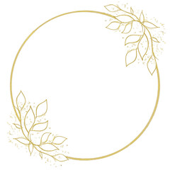Naklejka na ściany i meble Gold Floral Rounded Frame Wreath Holiday Bokeh Background, Wedding Invitation Template