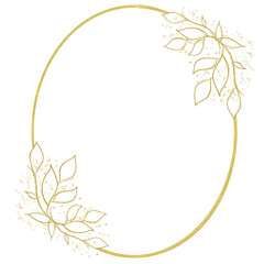 Gold Floral Rounded Frame Wreath Holiday Bokeh Background, Wedding Invitation Template