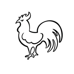Fototapeta na wymiar Oriental horoscope symbol of rooster, chicken line, vector illustration
