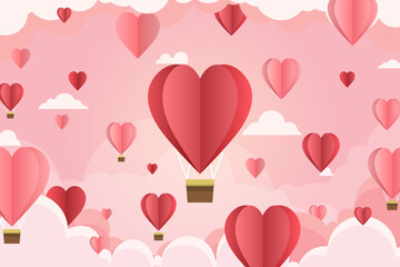 Fototapeta na wymiar valentine day background with heart shape balloon and cloud in pink background for Wallpapers, flyers, invitations, posters, flyers, banners. vector illustrations EPS10