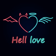 vector illustration on the theme of valentine s day. Neon effect on a dark background.