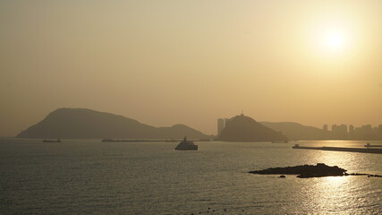 Coastline blurred with severe fine dust