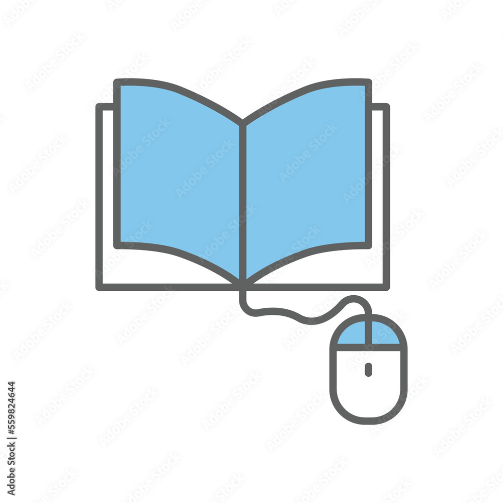 Poster open book icon illustration with computer mouse. suitable for online course icon. icon related to ed
