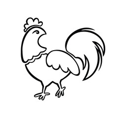 Oriental horoscope symbol of rooster, chicken line, vector illustration