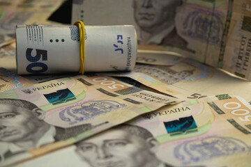 Ukrainian hryvnia, new 500 hryvnia banknotes.
hryvnia devaluation.
Close-up. Financial background.
Hryvnia (UAH)