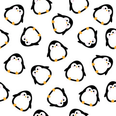 Seamless patten of cute cartoon penguins