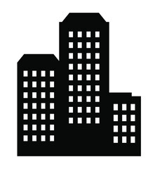 This set of illustrations features a black skyscraper