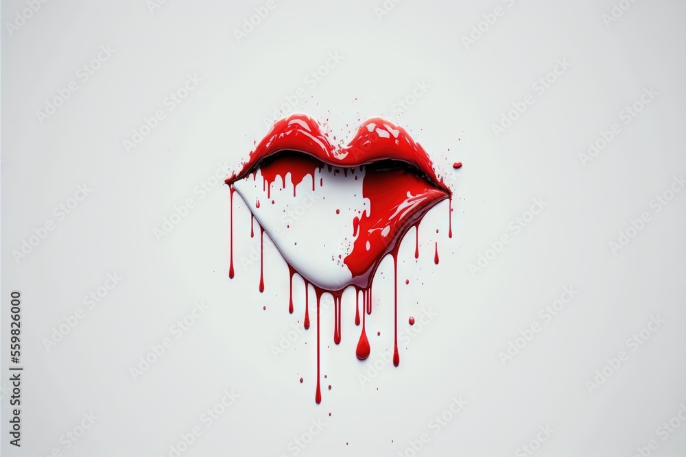 Poster a bleeding heart shaped object with blood dripping down the side of it, on a white background, with 