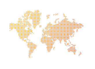 Illustration of an orange world map made of stars on a transparent background