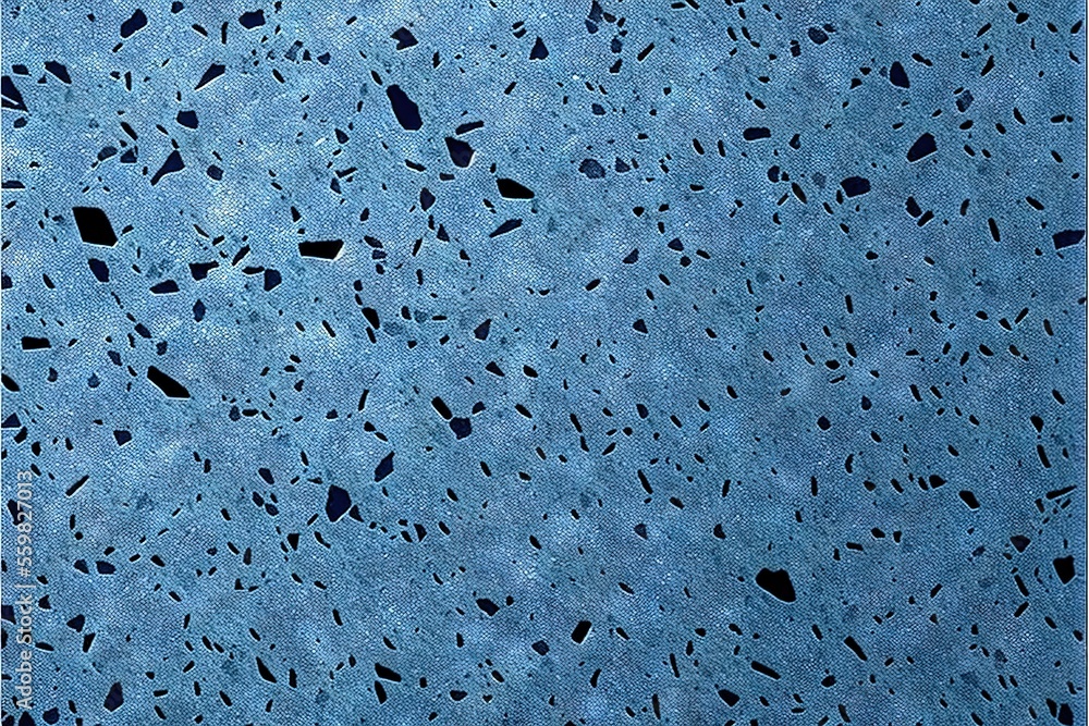 Aufkleber a blue surface with a lot of holes in it and a black object in the middle of the picture on the bott