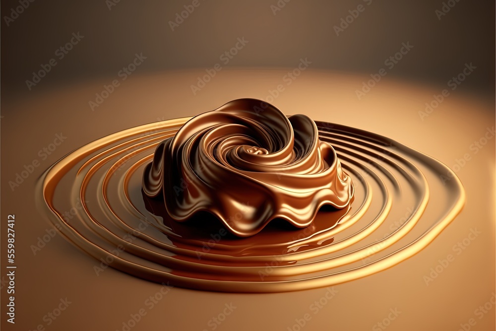 Poster a chocolate swirl on a brown background with a light reflection on the ground and a light reflection