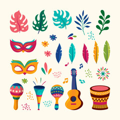 Brazil carnival celebration elements collection design with simple colorful flat design