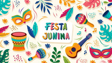 Festa Junina Brazil holiday vector illustration with beautiful flat brazilian elements
