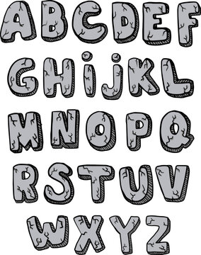 Cartoon stone alphabet font. Enter letters, numbers, symbols. Stock vector font for your design.