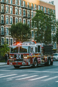 Red fire engine on street