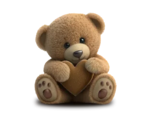 Fotobehang Cute teddy bear holding a heart, PNG transparency included, AI generated © Tijana