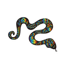 Black snake, python with floral rainbow painting, vector illustration