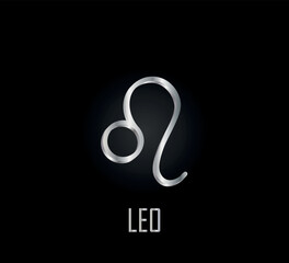 3d silver symbol of zodiac sign leo on dark background