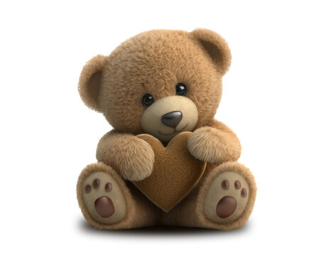 Naklejka Cute teddy bear holding a heart, PNG transparency included, AI generated 