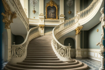 A staircase in the palace. Generative AI - obrazy, fototapety, plakaty