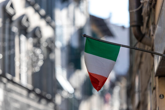 View of an Italian flag in Florence, Tuscany, Italy.