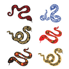 Set of snake, viper with ethnic painting and vector illustration