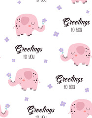 seamless pattern of cute elephant with flower