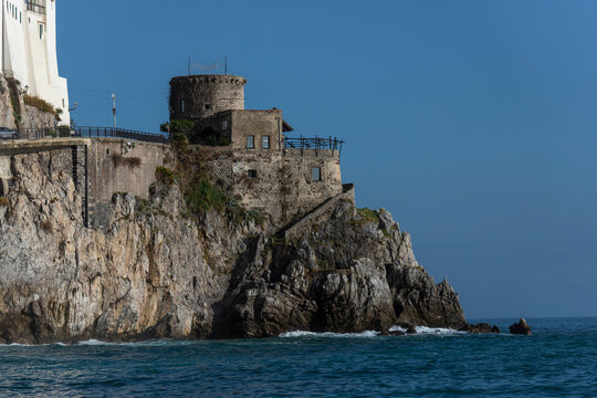 View of Cetara tower along the Amalfi coast, Salerno, Campania, Italy.