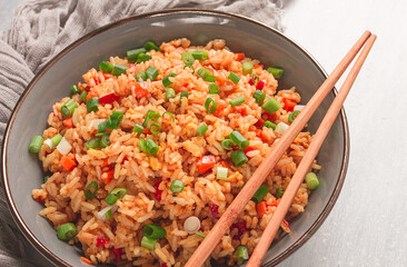 Fried Rice, with vegetables and egg, Chinese cuisine, homemade, no people,