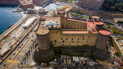 Aerial view of Castel Nuovo often called Maschio Angioino, a medieval castle located on the...
