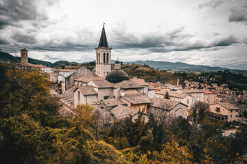 square and ancient church in the town of spoleto in umbria, italy