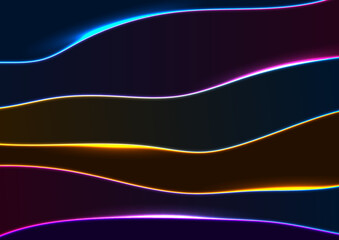 Colorful neon curved wavy lines abstract background. Vector graphic design