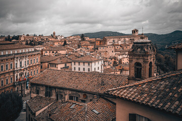 view of the old city of perugia, in umbria, italy, on a spring cloudy day - obrazy, fototapety, plakaty