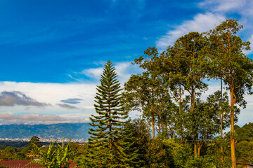 Obraz premium Beautiful mountain landscape city panorama forest trees nature Costa Rica.