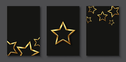 Premium geometric design templates for invitation, brochure, notepad or postcard. Golden star on a black background with a shadow.